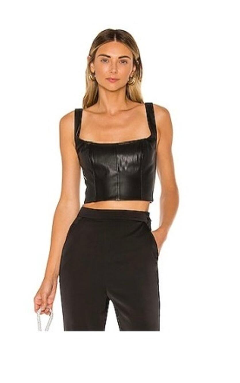 NBD Myndie Black Faux Leather Crop Top Corset Revolve Size S